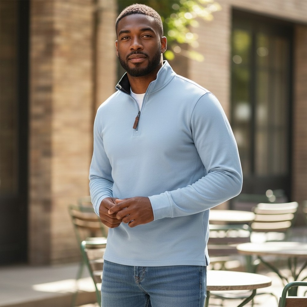 Coofandy NEW Men's Half Zip Fleece Pullover Sweater Light Blue Quarter Zip XXXL